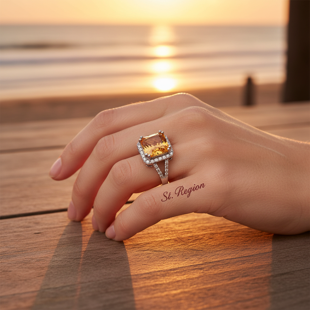 Champagne Crystal & Silver-Plated Radiant-Cut Ring - Street Region