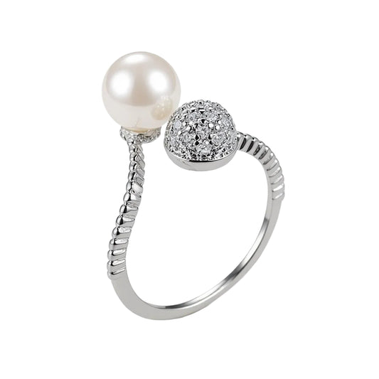 Pearl & Cubic Zirconia Pavé Adjustable Bypass Ring