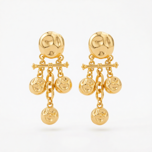 Goldtone Hammered Candlestick Tassel Dangle Earrings