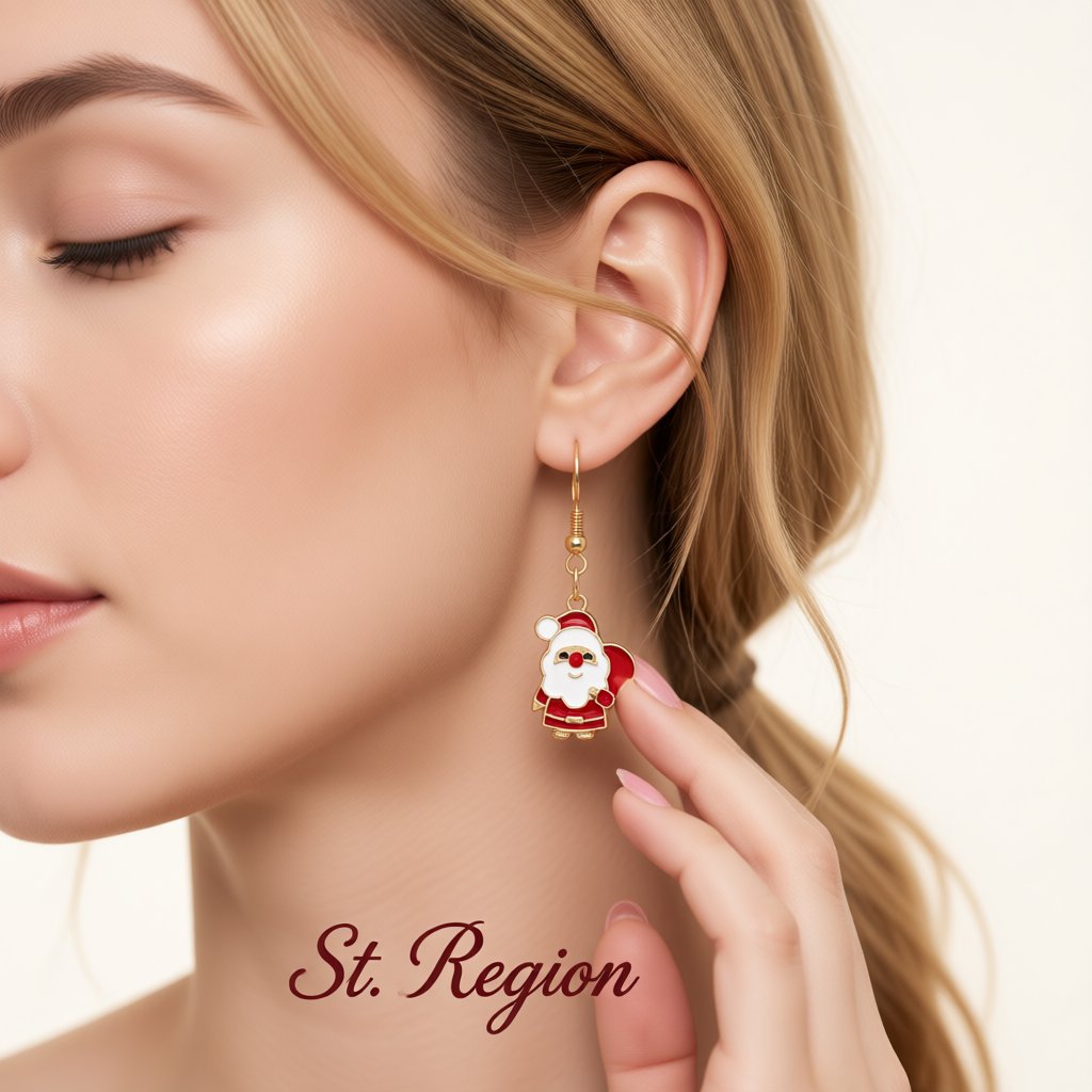Red and 18K Gold-Plated Santa Claus With Gifts Drop Earrings, gold drop earrings for women, everyday style, styled look