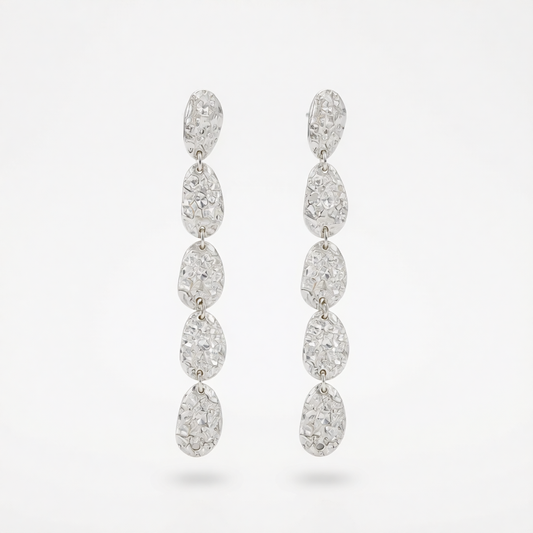 Silvertone Tiered Hammered Charm Dangle Earrings