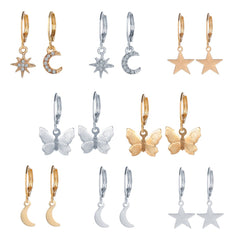 Cubic Zirconia & Two-Tone Celestial Butterfly Leverback Earring Set