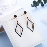 Black Acrylic & 18K Rose Gold-Plated Rhombus Drop Earrings