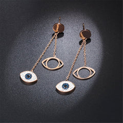 cubic zirconia & 18k Rose Gold-Plated Evil Eye Drop Earring - streetregion