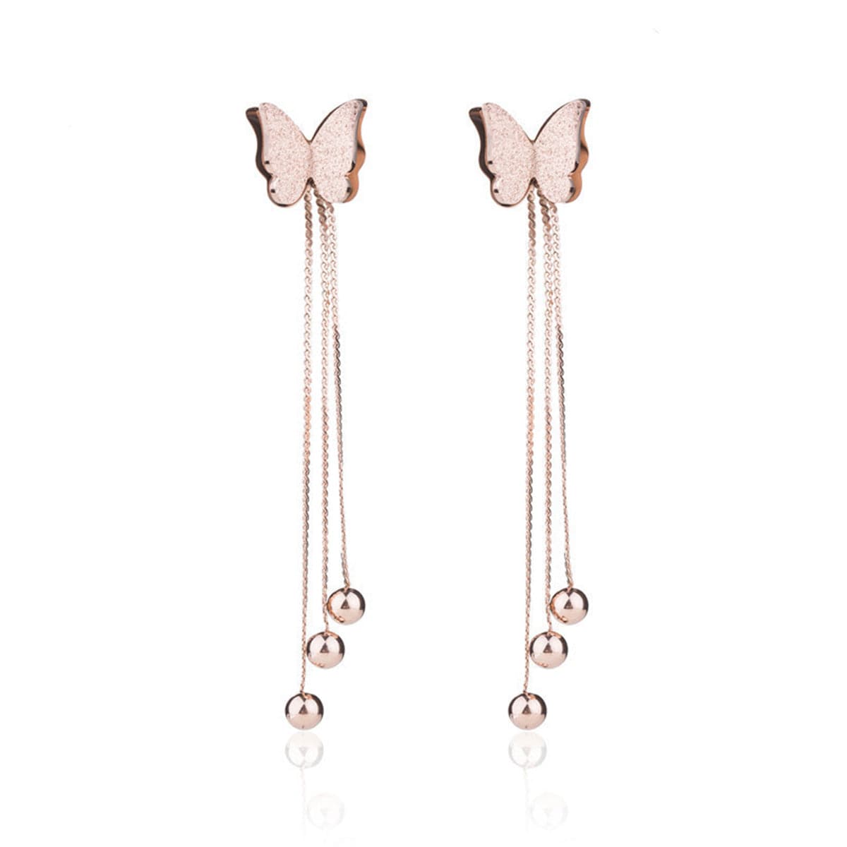 18k Rose Gold-Plated Butterfly Bead Drop Earrings - streetregion