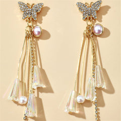Pearl & 18K Gold-Plated Butterfly Tassel Drop Earrings