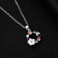 Cubic Zirconia & Cat's Eye Flower Pendant Necklace