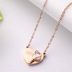 Cubic Zirconia & 18K Rose Gold-Plated Heart & Key Pendant Necklace