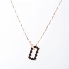 Black & 18K Rose Gold-Plated Openwork Rectangle Pendant Necklace