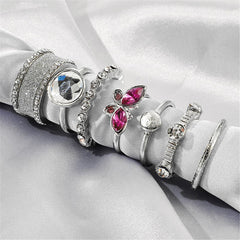 Cubic Zirconia & Silver-Plated Butterfly Ring Set