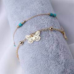 Turquoise 18K Gold-Plated Station Anklet Set