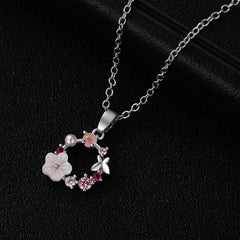 Cubic Zirconia & Cat's Eye Flower Pendant Necklace