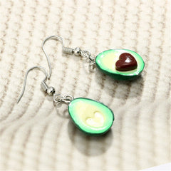 Green & Silver-Plated Avocado Heart Drop Earrings