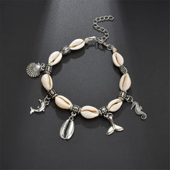 Shell & Silver-Plated Dolphin Hippocampus Charm Anklet