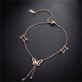 Cubic Zirconia & 18K Rose Gold-Plated Butterfly Charm Anklet