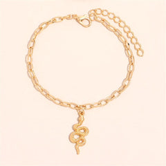 18K Gold-Plated Snake Charm Anklet & Rope Chain Anklet