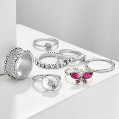 Cubic Zirconia & Silver-Plated Butterfly Ring Set