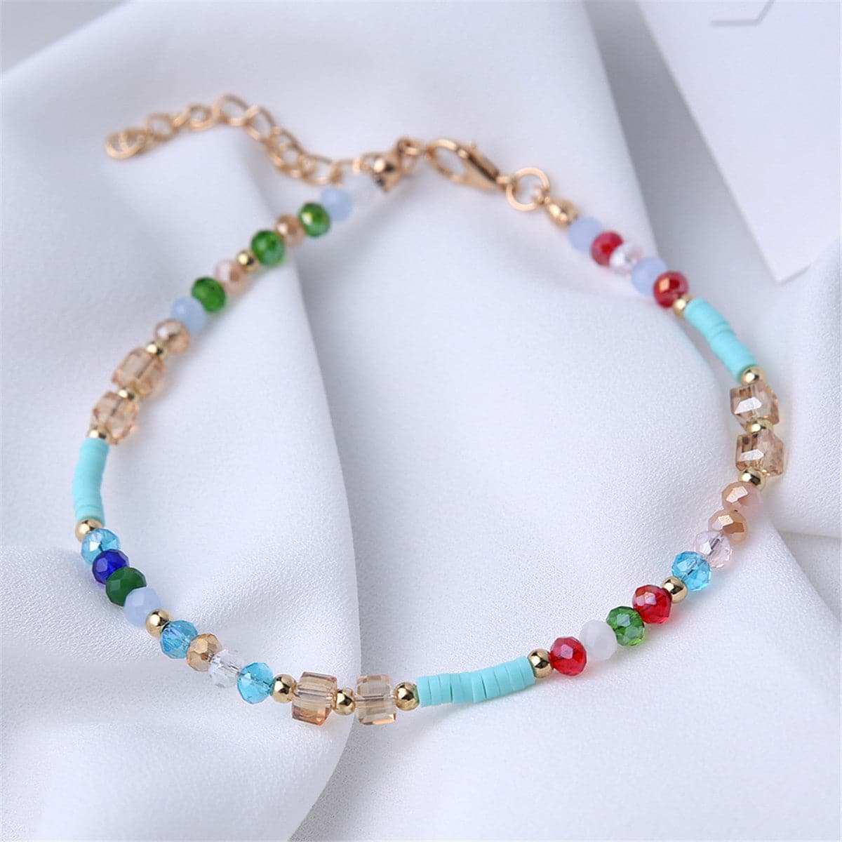 Blue Acrylic and 18K Gold-Plated Beaded Anklet, gold anklet bracelet, elegant gift for her, lifestyle look