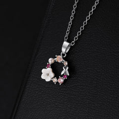 Cubic Zirconia & Cat's Eye Flower Pendant Necklace