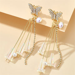 Pearl & 18K Gold-Plated Butterfly Tassel Drop Earrings
