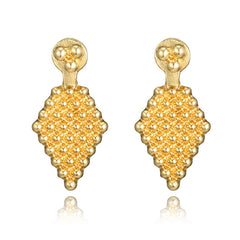 Stunning 18K gold-plated diamond-shaped ear jackets featuring intricate small beads for a chic accessory.