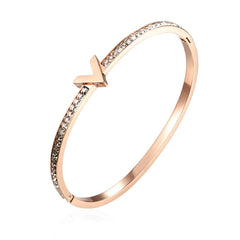 cubic zirconia & 18k Rose Gold-Plated 'V' Bangle - streetregion