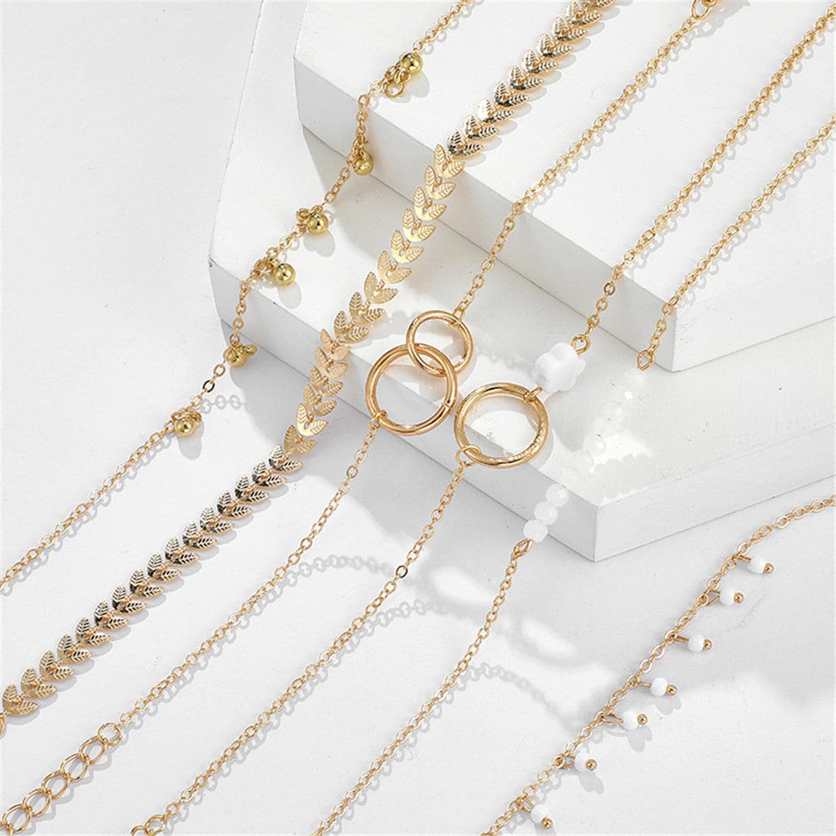 18K Gold-Plated Leaf Bracelet Set
