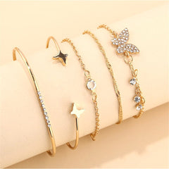 Cubic Zirconia & 18K Gold-Plated Butterfly Bracelet Set