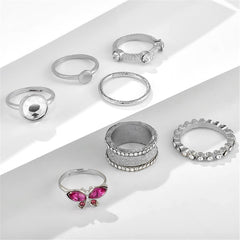 Cubic Zirconia & Silver-Plated Butterfly Ring Set