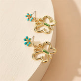 Green Cubic Zirconia & Enamel 18K Gold-Plated Butterfly Drop Earrings
