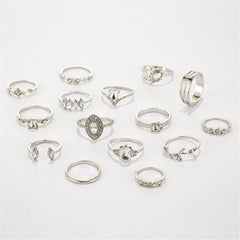 Cubic Zirconia & Silver-Plated Heart Ring Set