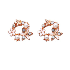 Pearl & Cubic Zirconia Flower Stud Earrings