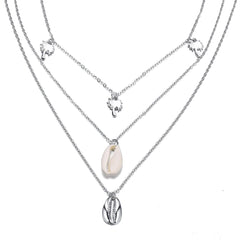 Shell & Silver-Plated Palm Tree Layered Pendant Necklace