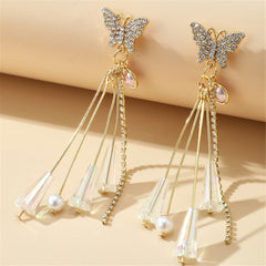 Pearl & 18K Gold-Plated Butterfly Tassel Drop Earrings
