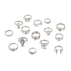 Cubic Zirconia & Silver-Plated Heart Ring Set