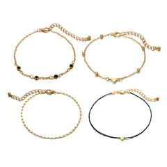 Black Cubic Zirconia & 18K Gold-Plated Bead Heart Bracelet Set