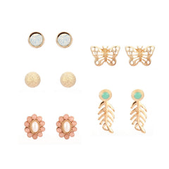Pink Cubic Zirconia & 18K Gold-Plated Flower Stud Earrings Set