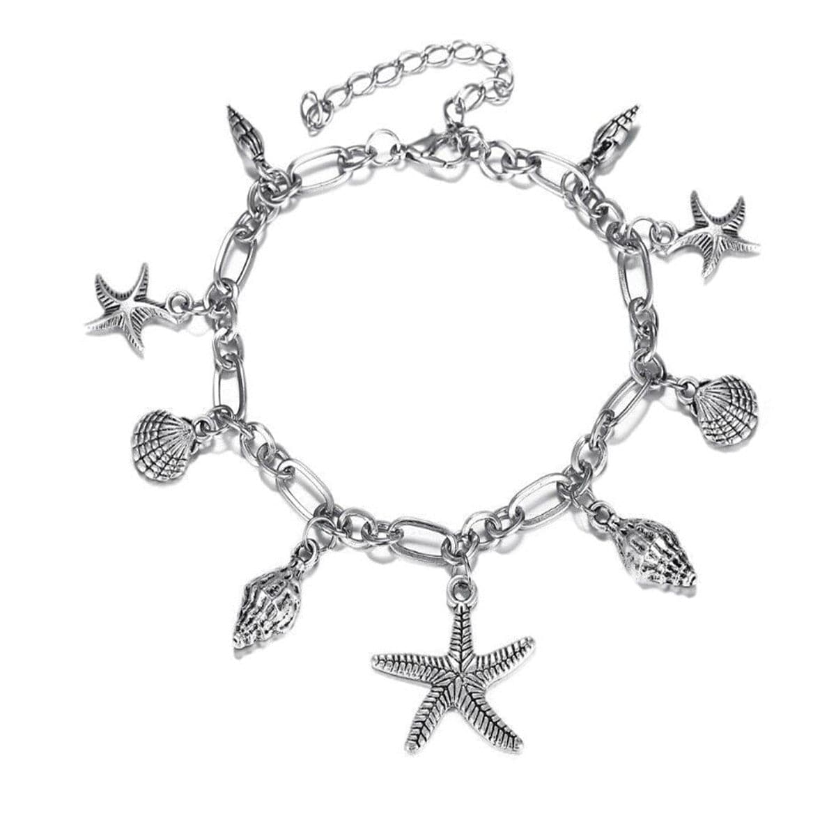 Silver-Plated Starfish Charm Anklet, silver anklet bracelet, botanical inspired, lifestyle look