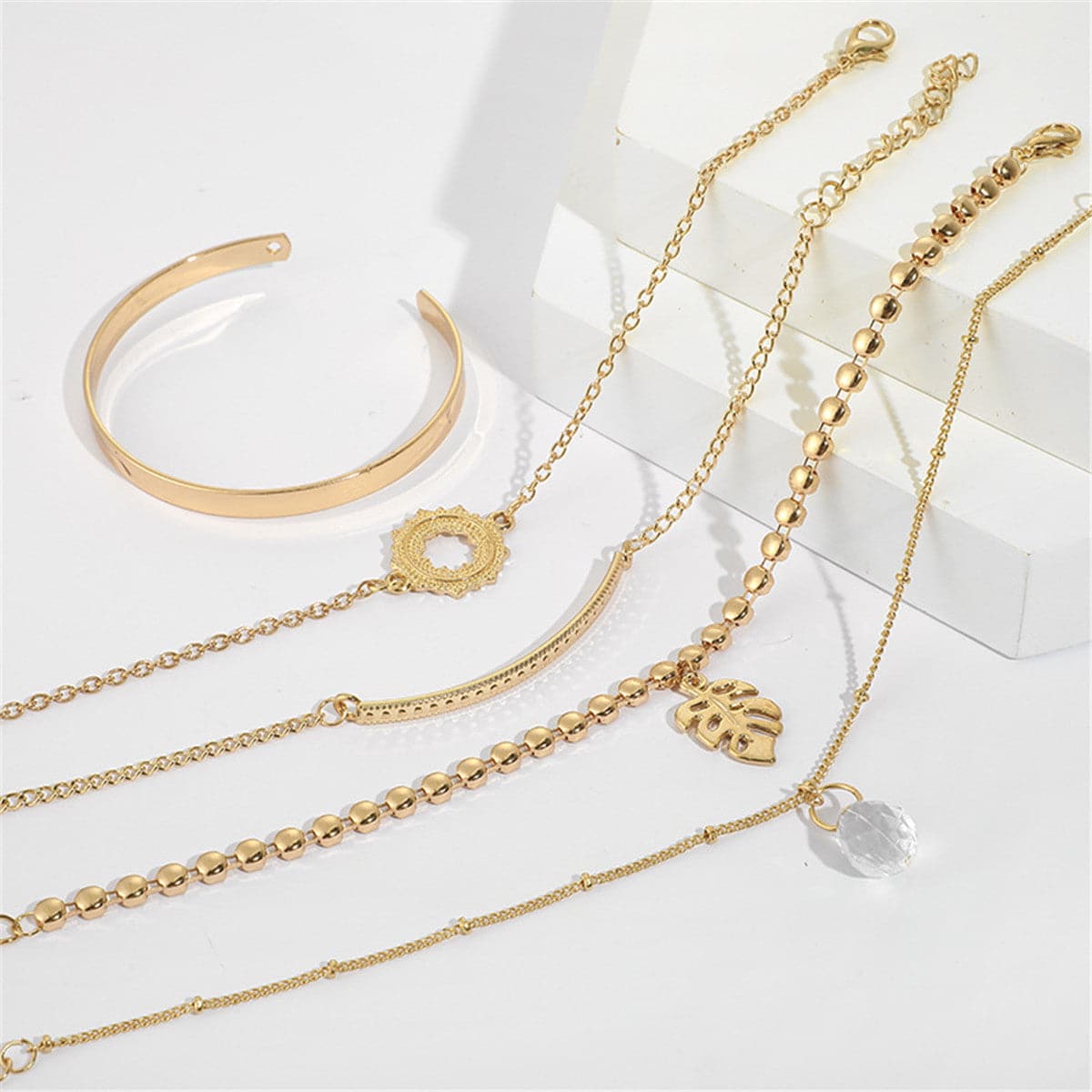 Crystal & 18K Gold-Plated Station Bracelet & Cuff Set