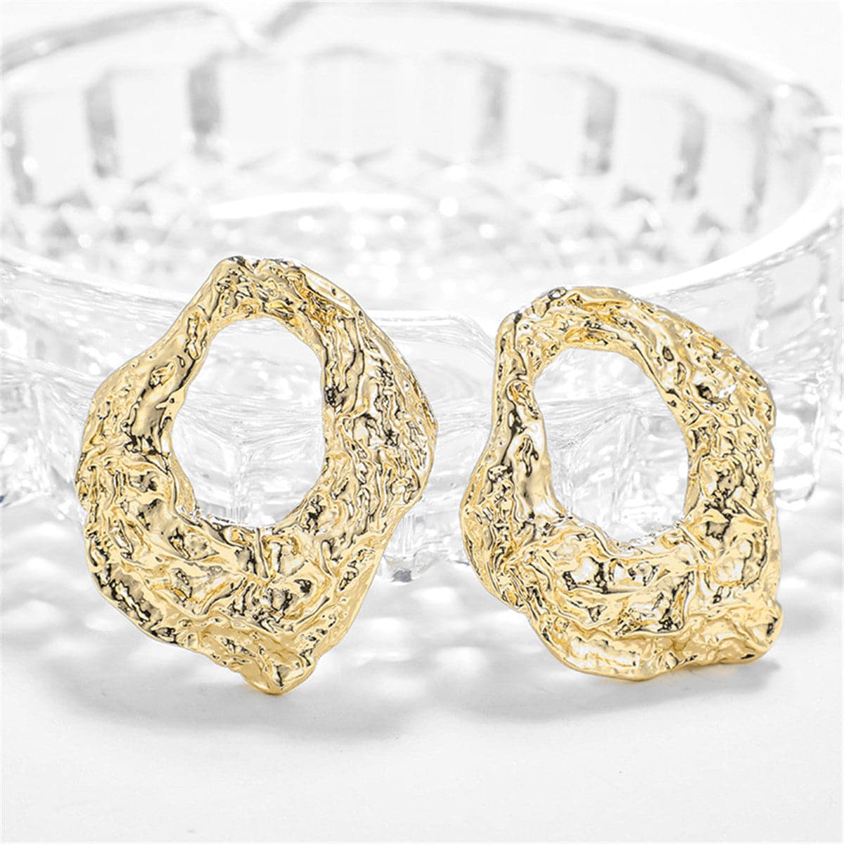 18K Gold-Plated Wrinkled Geometry Hoop Drop Earrings, gold stud earrings for women, elegant gift for her, styled look