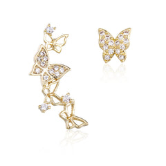 Cubic Zirconia & 18K Gold-Plated Butterfly Stud/Drop Earrings