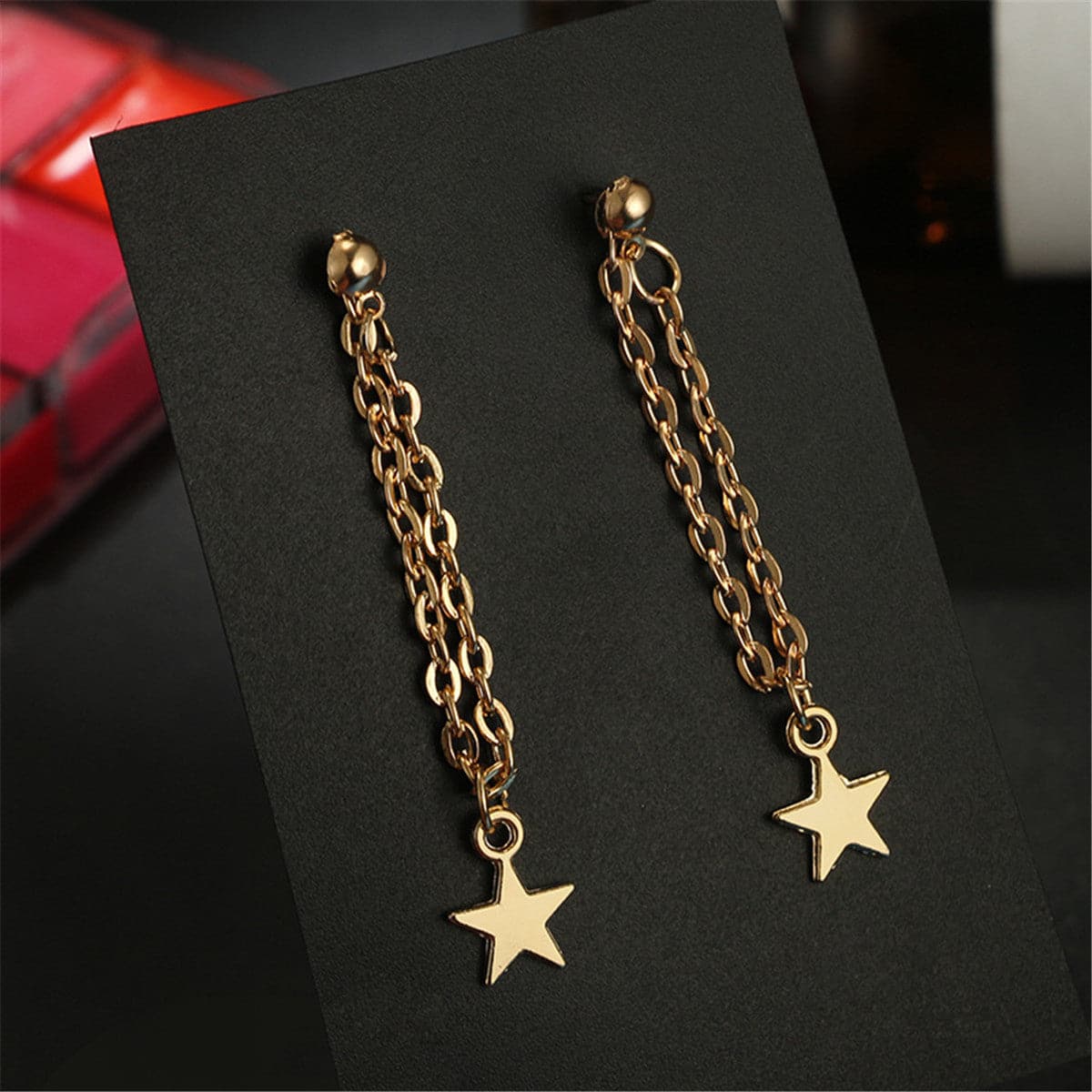 18K Gold-Plated Cable Chain Star Ear Jackets, gold drop earrings for women, dainty minimalist design, styled look