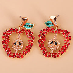 Red Crystal & Cubic Zirconia Apple Drop Earrings