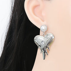 Pearl & Crystal Silver-Plated Heart Drop Earrings