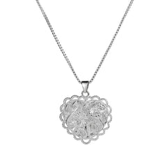 Silver-Plated Filigree Heart Pendant Necklace