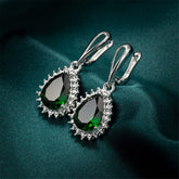 Green Crystal & Silver-Plated Pear-Cut Drop Earrings