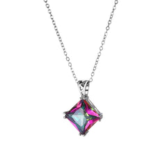 Crystal & Silver-Plated Princess-Cut Pendant Necklace - streetregion