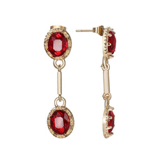 Red Crystal & 18K Gold-Plated Stacked Oval Drop Earrings