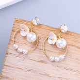 Pearl & Cubic Zirconia 18K Gold-Plated Flower Ring Drop Earrings