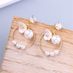 Pearl & Cubic Zirconia 18K Gold-Plated Flower Ring Drop Earrings